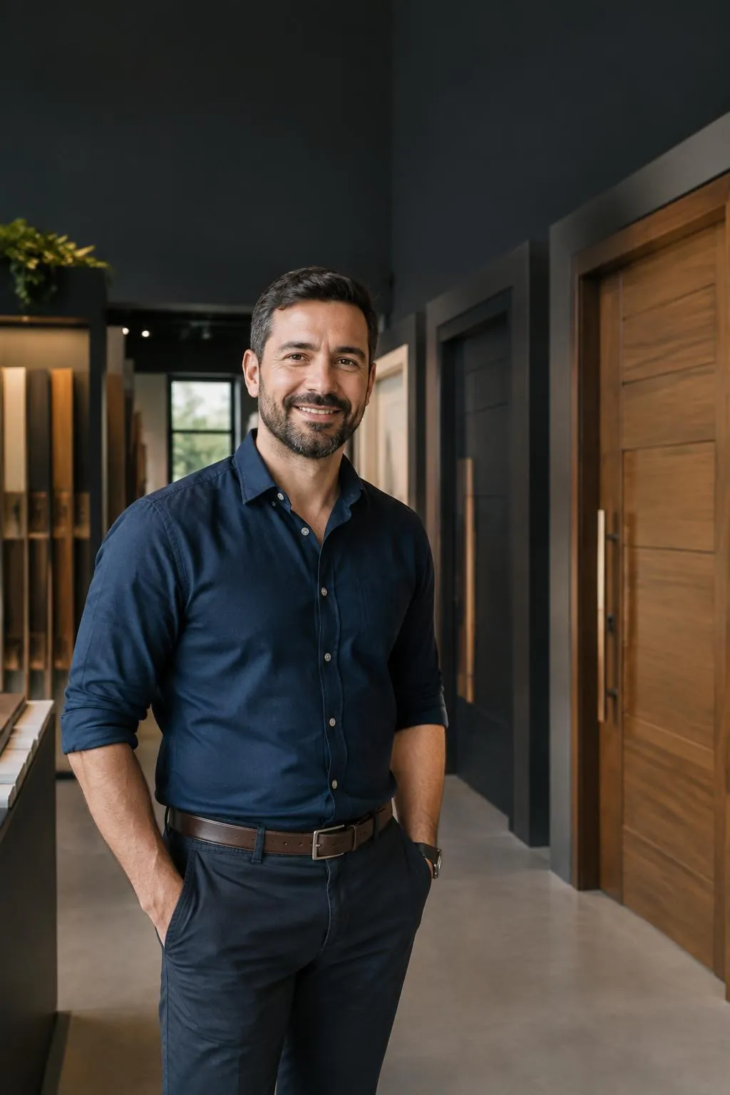 Parceiro revendedor em um showroom de portas